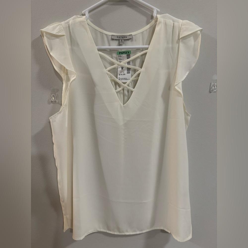 Papaya Cream Crisscross V-Neck Flutter Sleeve Tank